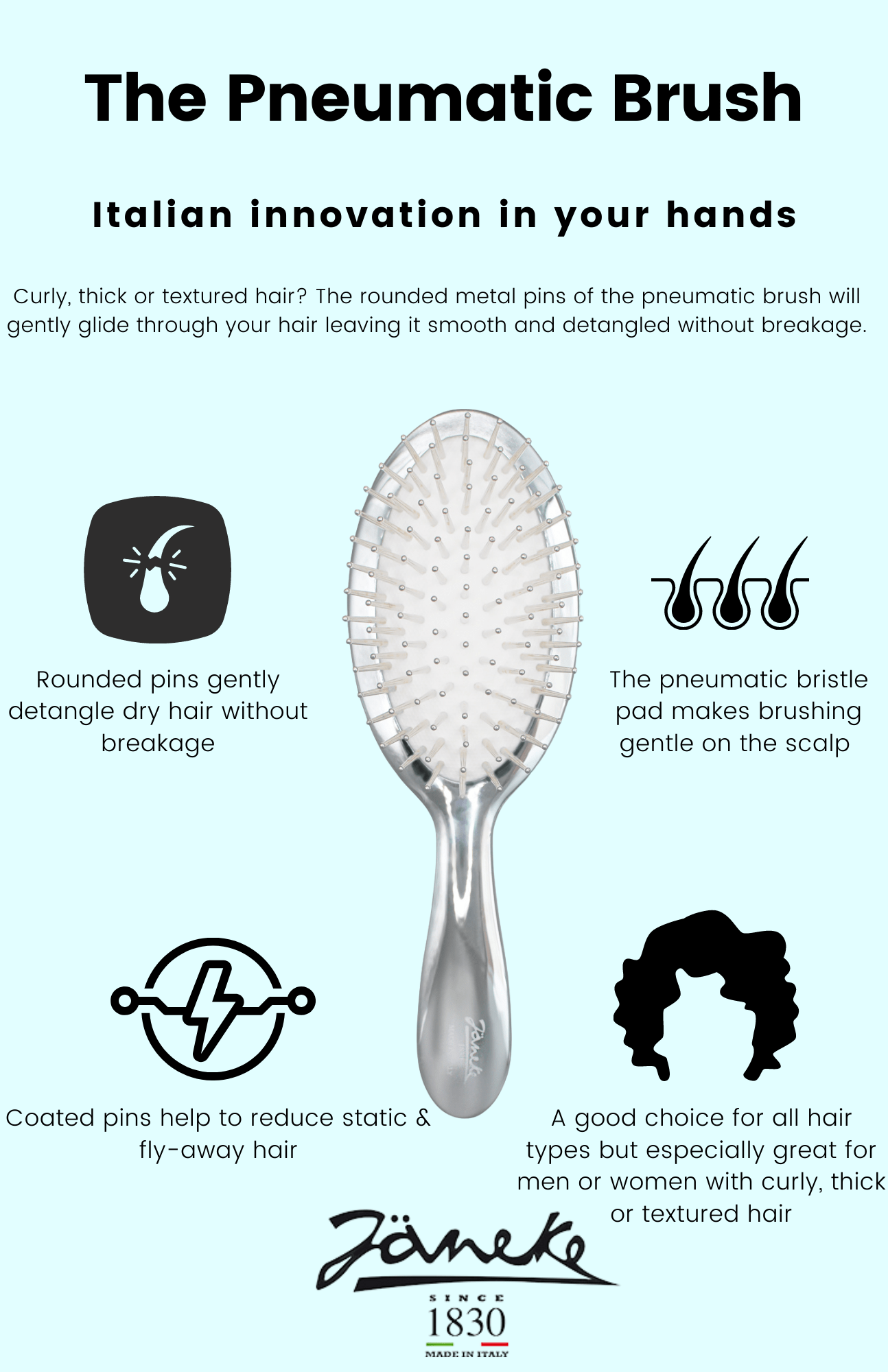 Medium Pneumatic Hairbrush With Metallic Pins - Janeke