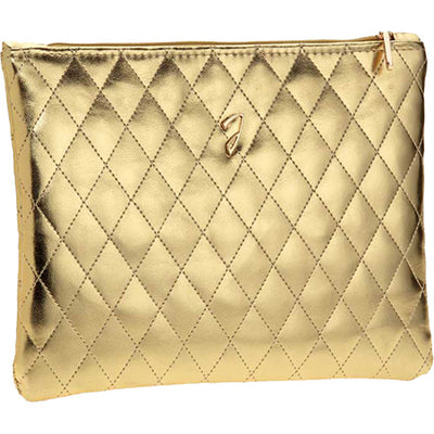Gold Large Quilted Cosmetic Pouch