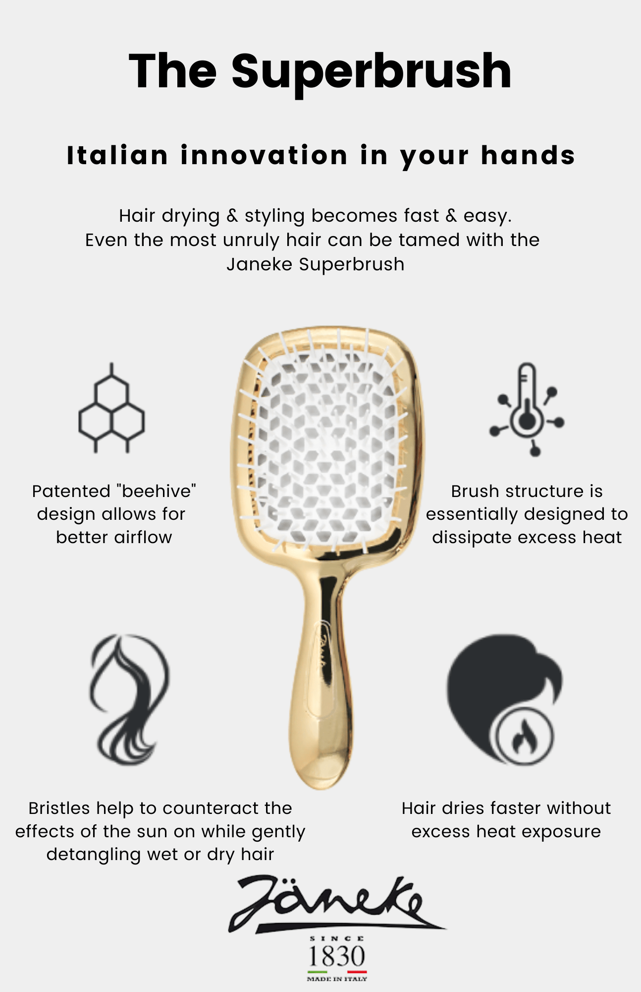 Italian-made hairbrush Superbrush Chrome